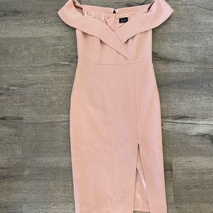 Rose colored Bardot dress